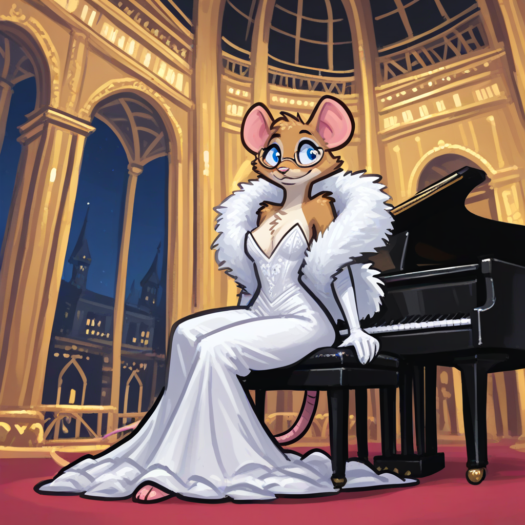 00115-solo, anthro, female, mouse, breasts, dress, ballroom, white opera gloves, feather boa, opera house, sitting, glasses, grand pia.png